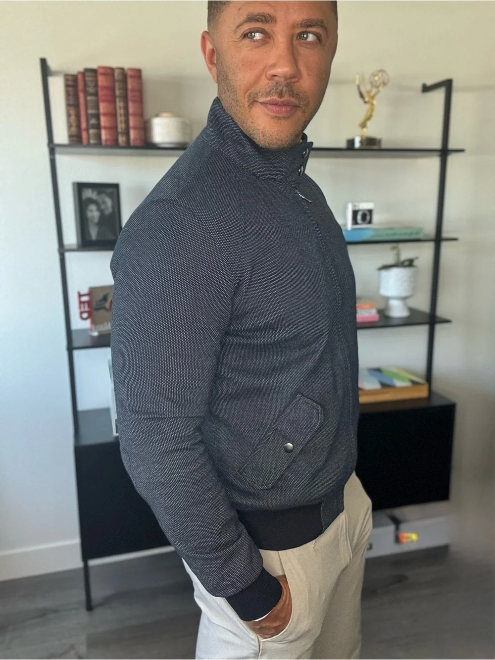 Zara Men's Textured Navy Zip-Front Sweater Jacket